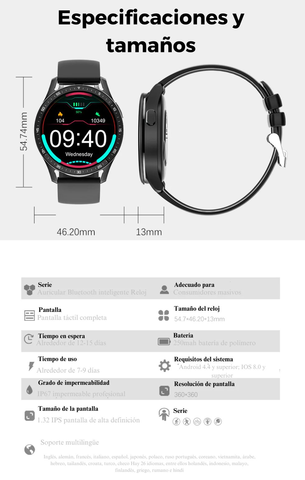 Reloj inteligente 2 en 1 con auriculares